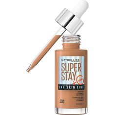 Turn up your skin with Super Stay Up to 24HR Skin Tint! This non-stop power, light weight foundation drops are infused with Vitamin C and creates a bright, natural look that lasts all day. Our vegan formula brightens and delivers beautiful skin-like coverage for a natural, radiant finish. 95% said skin looks healthy. Weightless foundation feel. Resists sweat, humidity and fading. Suitable for all skin types, including sensitive skin. Shake bottle well, apply a few drops with fingers or beauty bl Superstay Maybelline, Dewy Foundation, Brightening Skincare, Medium Coverage Foundation, Glow Primer, Maybelline Superstay, Shake Bottle, Maybelline Makeup, Skin Tint