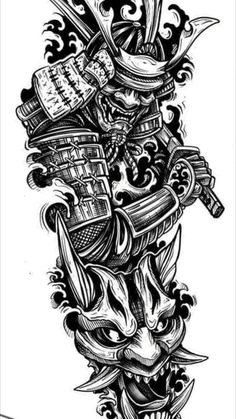 a tattoo design with many different items on it, including scissors and other things in the background