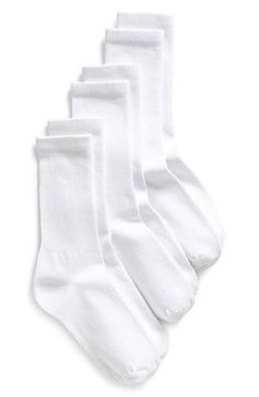 Stock up on these essential ribbed socks cut at a versatile crew length with a hint of stretch for everyday comfort. Pack of three pairs Cotton/nylon/spandex Machine wash, tumble dry Imported White Short Socks, Adidas Crew Socks, White Crew Socks, Sporty Chic Outfits, Fall Fashion Colors, Loafers With Socks, Ribbed Socks, French Girl Chic, Capsule Wardrobe Outfits