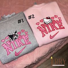 Hello Kitty or Kurumi Nike Embroidered Sweatshirt & Hoodies: Cute and Stylish Matching Sets Embroidered Clothes Ideas, Matching Embroidered Hoodies, Sweatshirts Ideas, Nike Embroidered Sweatshirt, Hoodies Cute, Kitty Clothes, Hello Kitty Clothes, Matching Hoodies, Hello Kitty Accessories