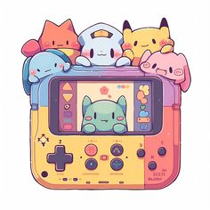 an image of a gameboy with some cute animals on it