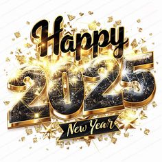 happy new year card with golden numbers and sparkles on the white background stock photo