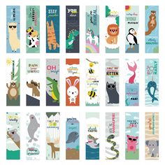 the bookmarks are designed to look like children's books with animals on them