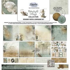 an assortment of paper and clippings for scrapbooking, including watercolor