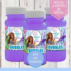 two bottles of bubbley's fizzies with the label on top and below