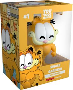 an orange and white cartoon character in a box