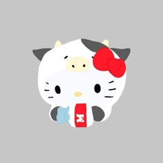 a hello kitty wallpaper with a red bow on it's head