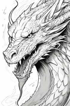 a drawing of a dragon with its mouth open