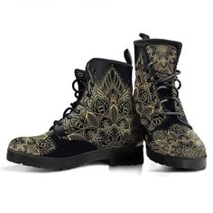 Lotus Flower Boots, Printed Shoes, Women's Boots, Vegan Leather Combat Boots, Classic Boot, Lotus Pattern , Casual Boots Women Check out more boot designs here: https://www.etsy.com/shop/MaysDesignCo/ Product Details; ▶ Not sold in stores. This is a Made to Order item. ▶Vegan-friendly leather with a double-sided print and rounded toe construction. ▶ Lace-up closures for a snug fit. ▶ Soft textile lining with sturdy construction for maximum comfort. ▶ High-quality rubber outsole for traction and Casual Boots Women, Floral Combat Boots, Flower Boots, Lotus Pattern, Printed Shoes, Floral Boots, Leather Combat Boots, Rose Shoes, Boot Print