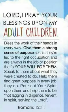 a prayer card with the words, lord i pray your blessing upon my adult children