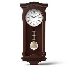 a grandfather clock with pendulums on the front and sides, in dark brown wood