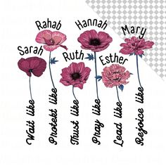 flowers with words written in different languages on the same page and an arrow pointing to each other