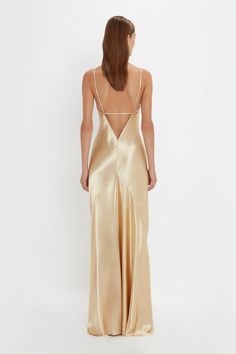 Exclusive Floor-Length Cami Dress In Gold Luxury Glamorous V-neck Slip Dress, Elegant Gold V-neck Slip Dress, Gold Fitted V-neck Slip Dress, Vintage Evening Slip Dress V-neck, Gold Satin V-neck Slip Dress, Liquid Satin Dress, Gold Silk Dress, Liquid Satin, 1990s Fashion