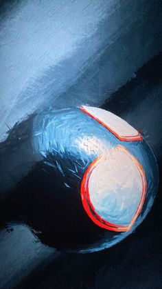 an abstract painting of a blue and red object