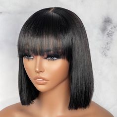 PRICES MAY VARY. 【Realistic Scalp】 Minimalist undetectable lace on top, more lightweight and comfortable than other wig caps! 【Yaki Straight Texture】 100% yaki straight human hair wigs with bangs, which match the rhythm of natural hair, looking more full and native! 【Convenient Bob Wigs 】 A human hair short black wig with bangs is relatively easy to upkeep and only needs a few minor touch-ups daily, easier and quicker. 【Circumference】 Average 22.5 inches' cap size, with combs inside and straps, Wigs Short, Curly Bob Wigs, Bob Lace Front Wigs, Remy Human Hair Wigs, 100 Human Hair Wigs, Straight Bob, Short Bob Wigs, Human Hair Lace Wigs, Bob Wig