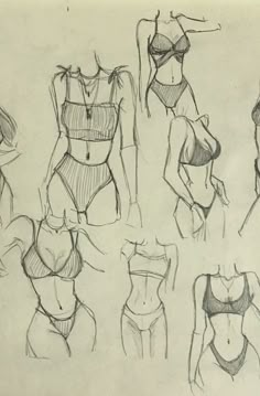 sketches of different types of swimsuits and bras