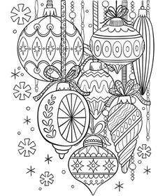 christmas ornament coloring pages for adults and kids with ornaments on the front, in black and white