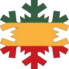 a snowflake with red, yellow and green arrows pointing to different directions on it