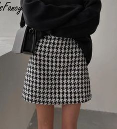 Mini Skirt Women Black White Fashion Official · Shop Zola · Online Store Powered by Storenvy Plain Sweaters, High Waist Short, Classic Skirts, Plaid Mini Skirt, Skirt Women, Mua Sắm, Black White Fashion, Woven Dress, Plaid Skirts