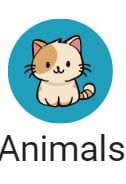 an animal logo with a cat sitting on it's back and the word animals written in