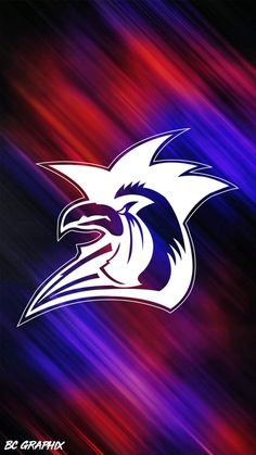 an eagle head on a purple and red background