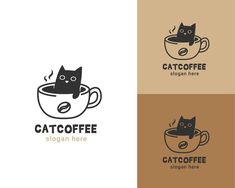 a cat sitting in a coffee cup logo