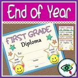 the end of year certificate for first grade diplomas with an eye and stars on it