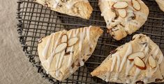 almond scones are cooling on a wire rack