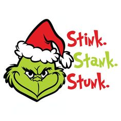 the grin face is wearing a santa hat and says, stink stak stukk