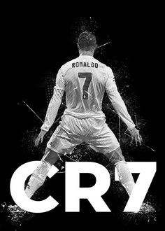 a black and white photo of a soccer player with the words cr7 on it