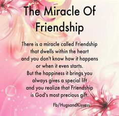 a pink background with flowers and text that reads, the miracle of friendship there is a