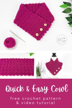 the quick and easy crochet cowl pattern is shown