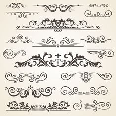 a set of decorative scroll designs