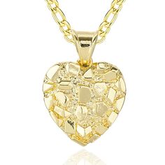 PRICES MAY VARY. 【Product Size】The Nugget Heart Shape Charm Pendant Come In Two Sizes Are Small(19*26.5mm) And Large(25.9*36.4mm),Paired With a 4mm*20inch Figaro Chain,So You Can Choose The Size That Suits You Best. 【Rigorous Craftsmanship】Crafted With High-Quality Brass Materials And 14K Gold Plated , These Gold Heart Pendant Necklace Are Designed To Maintain Their Dazzling Shine, To Suitable For Daily Wear. 【Personal Design】14k Gold Nugget Heart Shape Pendant Is A Classic Design, Passion Sunsh St Jude Necklace, The Nugget, Gold Heart Pendant, Heart Pendant Gold, Gold Nugget, Figaro Chain, Jewelry Images, Charm Pendant Necklace, Heart Shape Pendant