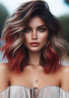 Dark Red Hair With Blonde Money Piece, Hair Color 2025 Trends Women, Blonde And Red Highlights, Pastel Pink Hair Ombre, Highlights On Dark Brown Hair, Lavender Hair Ombre, 80 Hair, Dusty Pink Hair, Pastel Pink Ombre