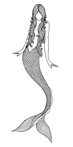 a drawing of a mermaid with her long hair in the shape of a fish tail