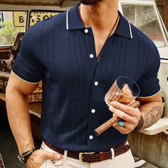 Season:Summer; Fabric:Knit; Sleeve Length:Short Sleeve; Gender:Men's; Style:Fashion,Office; Tops Type:Knit Polo,Golf Polo,Business Polo; Occasion:Casual,Business; Pattern:Solid / Plain Color; Design:Button Front; Neckline:Lapel; Listing Date:04/07/2024; Bust:; Length:; Sleeve: Men’s Polo Shirt Style, Mens Cape Cod Style, Coastal Chic Outfit Men, Mens Sweater Polo Outfit, Men’s Outfit For Proposal, Man In Polo Shirt, Summer Man Style, Mens Knit Polo Outfit, Textured Polo Outfit Men