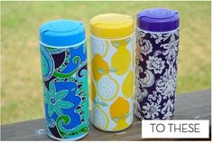 three different types of toothbrush holders sitting on a wooden table with grass in the background