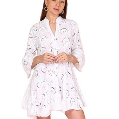 Cotton Short English Embroidery Eyelet Dress One Size FITS S TO L Made in Italy English Embroidery, Cotton Loungewear, White Eyelet Dress, Print Coat, Embroidered Shorts, Khaki Dress, Eyelet Dress, Swimsuit Fashion, Active Wear Tops