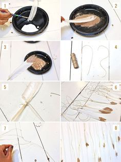 step by step instructions on how to paint feathers with acrylic and gold glitter