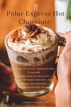 Polar Express Hot Chocolate in glass. Polar Express Hot Chocolate Recipe, Polar Express Hot Chocolate, Hot Drinks Recipes, Hot Cocoa Recipe, Chocolate Drink, Hot Chocolate Drinks, Cocoa Recipes, Hot Chocolate Recipe, Christmas Hot Chocolate