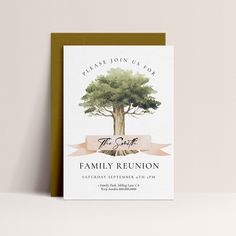 a family reunion card with an image of a tree