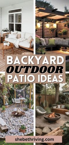 backyard patio design ideas with text overlay