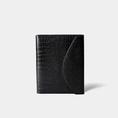 a black leather wallet on a white background