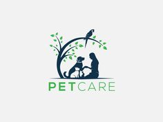 the logo for pet care is shown with a dog and bird sitting on top of it