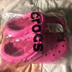 Hot Pink Crocs With Fur In The Inside Brand New 5 In Men, 7 In Woman Pink Crocs With Fur, Pink Fuzzy Crocs, Fur Crocs, Hot Pink Crocs, Crocs With Fur, Orange Crocs, Fuzzy Crocs, Lined Crocs, Crocs Pink