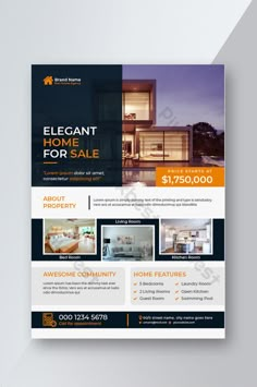 a real estate flyer is shown with an image of a modern house in the background