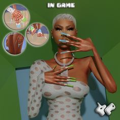 an image of a woman with fake nails on her face and hands in the background