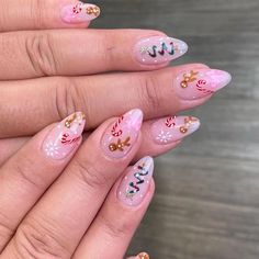 Amazon.com: Gingerbread Man Press on Nails Christmas Short Almond Fake Nails Snowflake Candy Cane False Nails Designs Xmas Pink Acrylic Glue on Nails Artificial Nails Stick on for Women 24Pcs : Industrial & Scientific