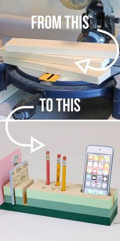 two pictures with the words how to make a diy phone stand